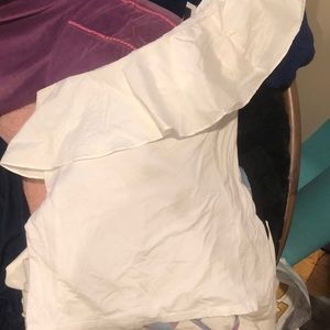 One shoulder white tank top
